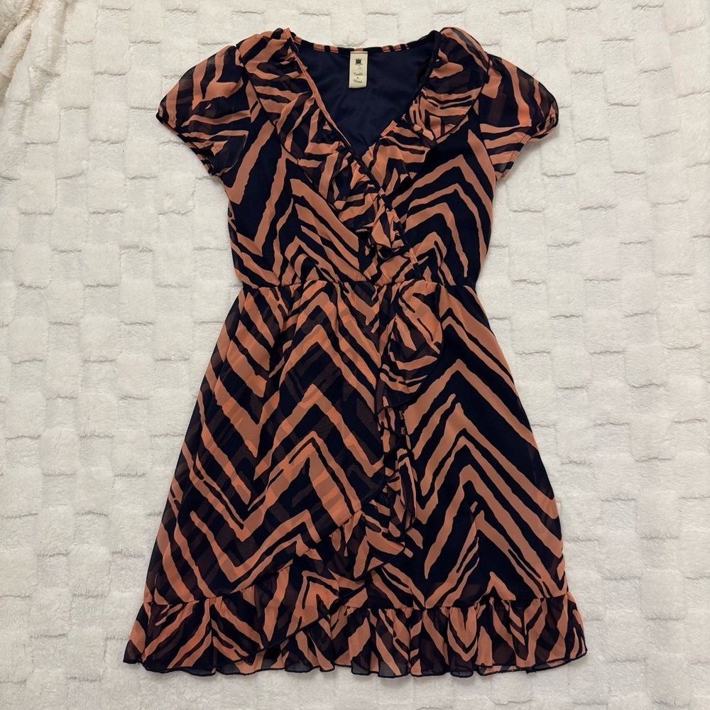 Needle & Thread Francesca’s Coral and Blue Cap Sleeve Ruffle Midi Dress - Medium